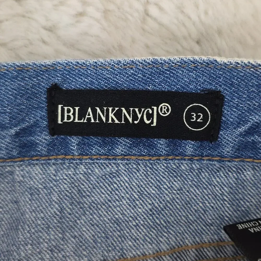 Blank NYC The Barrow Distressed High Waisted Cut Off Denim Shorts Blue Wash 32